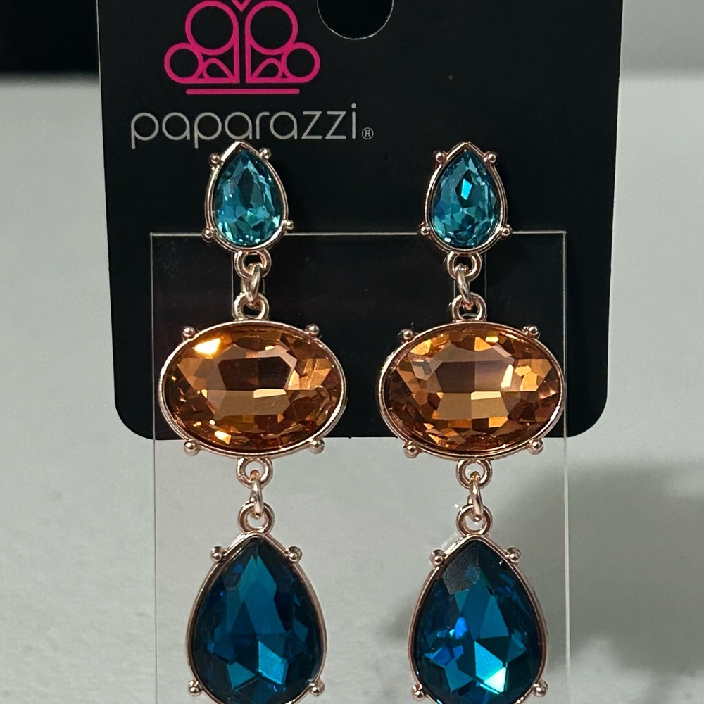 Paparazzi Blue and Gold Statement Earrings